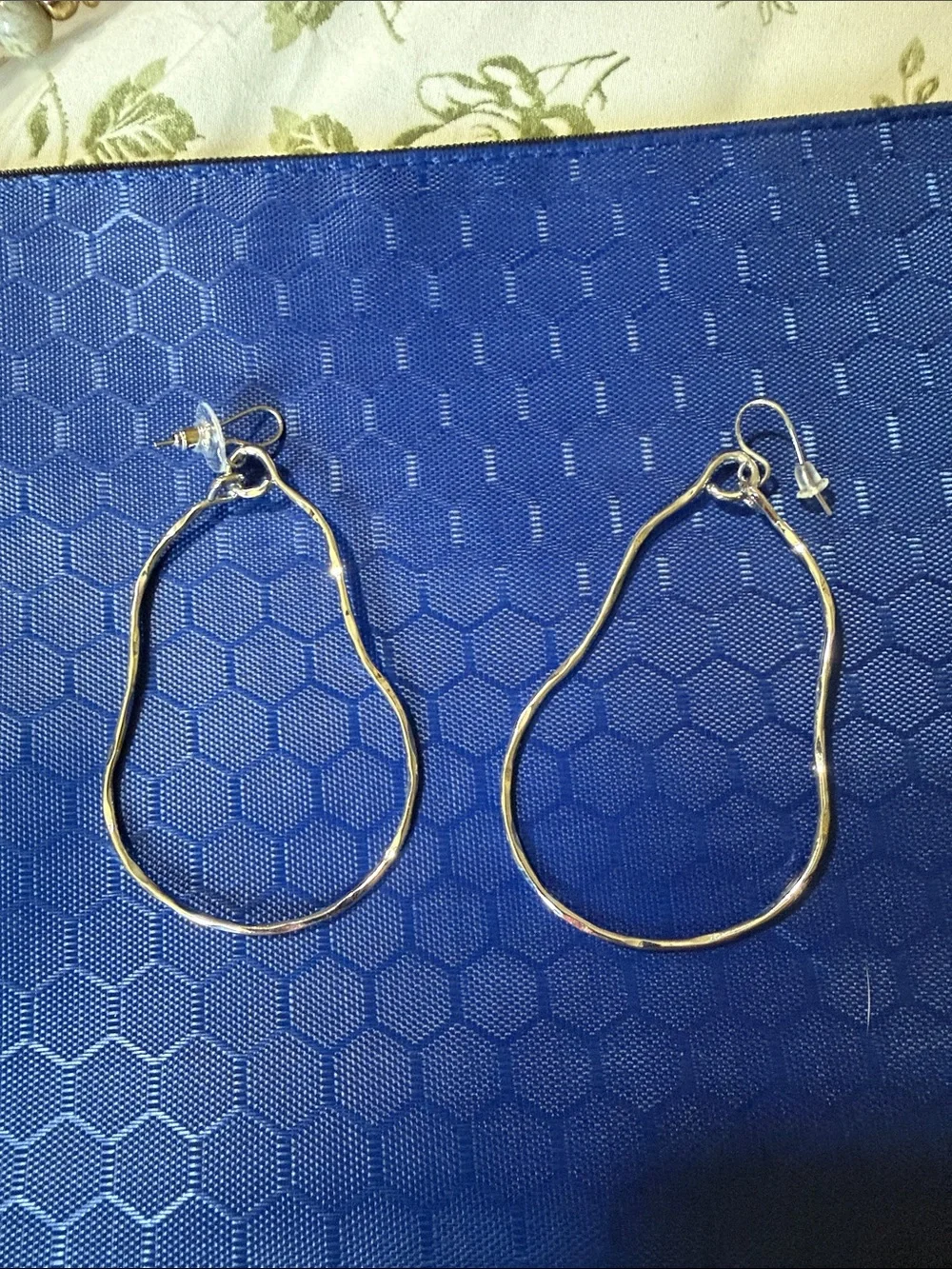 Organic Silver Teardrop Hoop Earrings - Women Jewelry